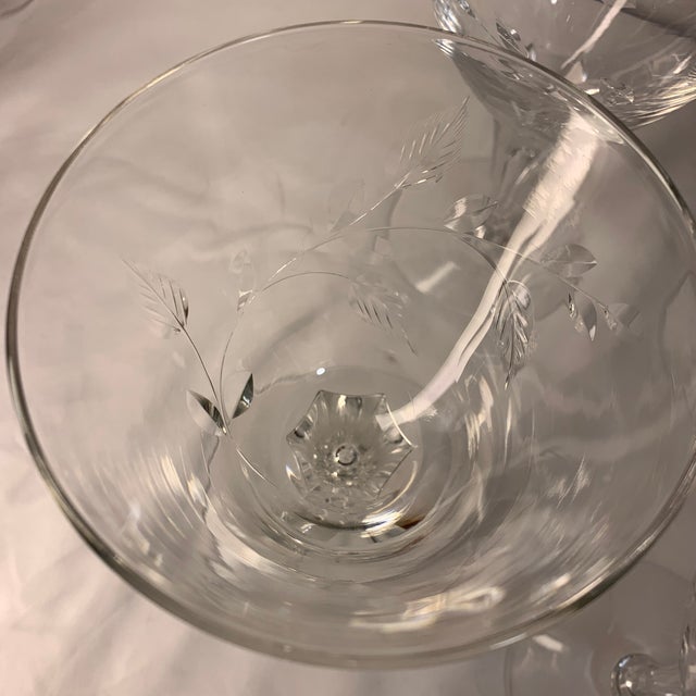 Mid-Century Modern Vintage Mid-Century Modern Cut Crystal Vine & Leaf Water Goblets – Set of 8 For Sale - Image 3 of 5