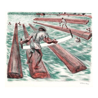 1947 Alfredo Zalce Lumber Workers Bay of Campeche Lithograph For Sale