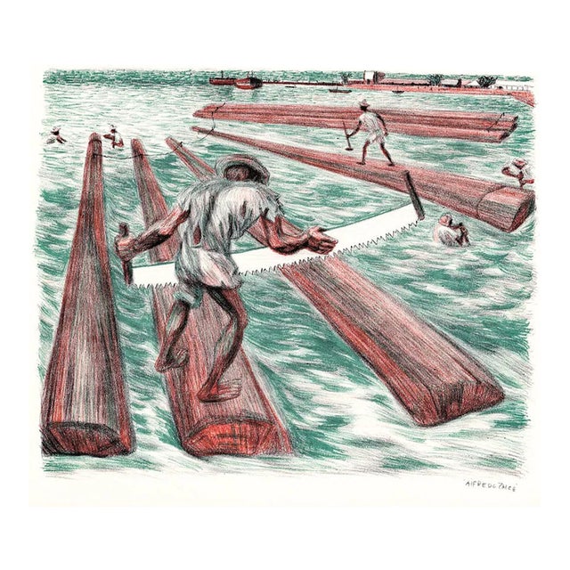 1947 Alfredo Zalce Lumber Workers Bay of Campeche Lithograph For Sale