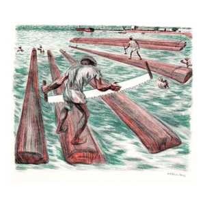 1947 Alfredo Zalce Lumber Workers Bay of Campeche Lithograph