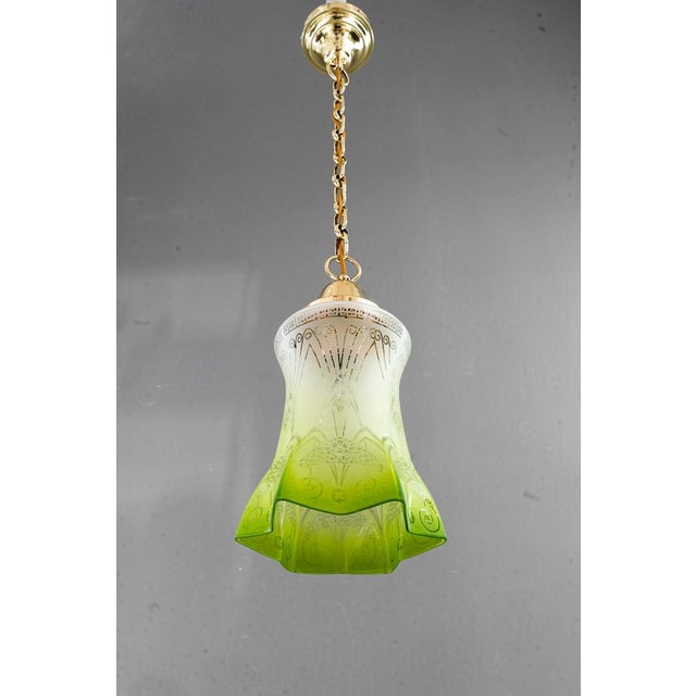 Art Nouveau Pendant with Green Glass Shade, Vienna, 1908 For Sale - Image 11 of 17