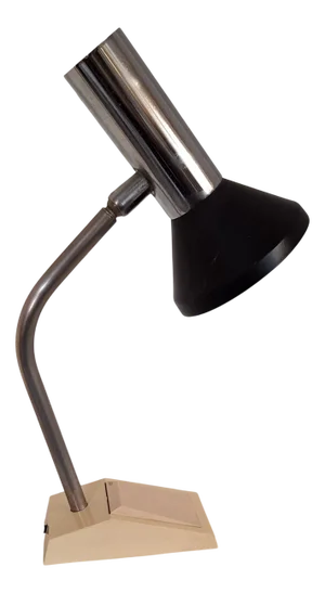German Adjustable Desk Lamp with Cream-Colored Plastic Base, Chrome-Plated Metal Frame and Black Reflector Shade from Hoffmeister Leuchten, 1970s