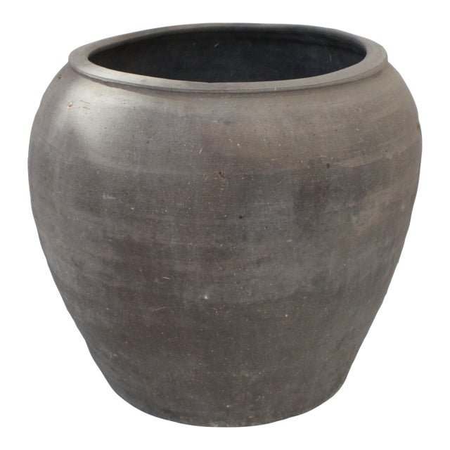 Ext. Large Antique Weathered Matt Dark Gray Pottery For Sale
