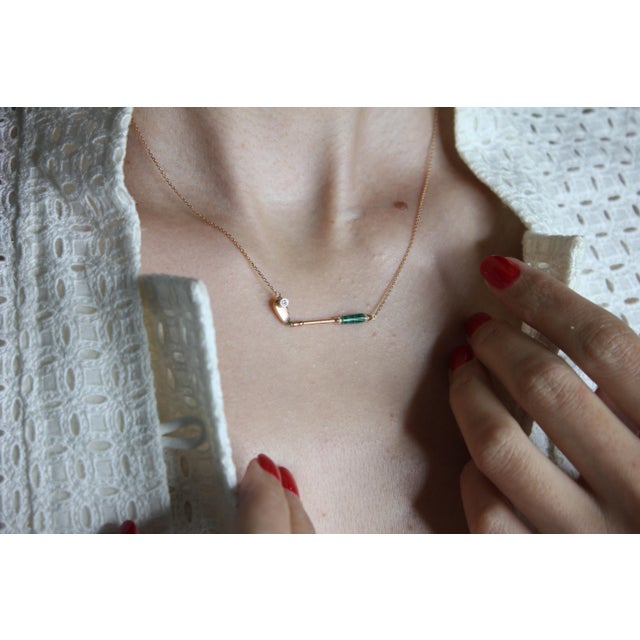 Diamond Malachite Golf Club Birdie Charm 18 Karat Yellow Gold Necklace Pendant For Sale - Image 15 of 18