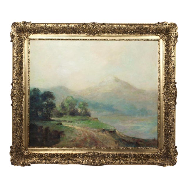 Large Antique Landscape Oil Painting in an Ornate Gold Frame From the 19th Century For Sale