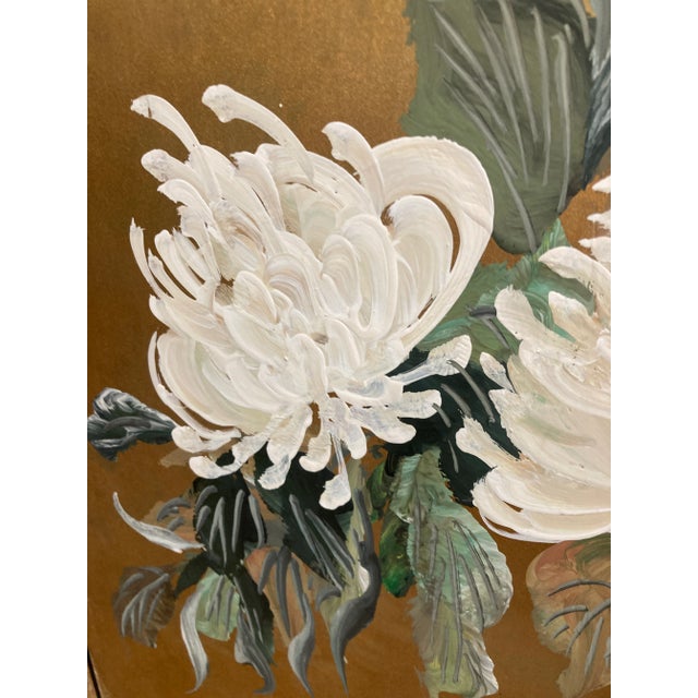 Mid-Century Japanese Style Hand Painted Four-Panel Screen by Lucien Leinfelder For Sale - Image 9 of 13