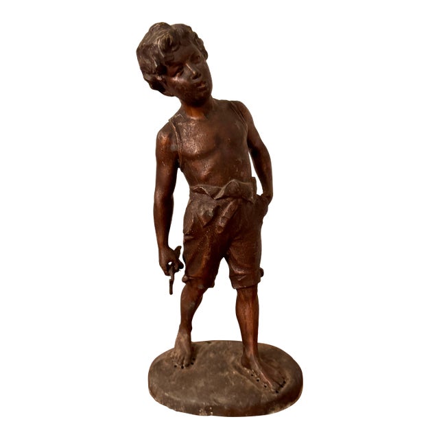 Mid 19th Century After Auguste Moreau Bronze Statue of a Boy For Sale