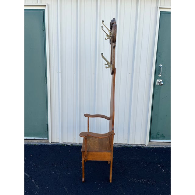 Antique Tall Tiger Oak Hall Seat With Mirror For Sale - Image 12 of 12