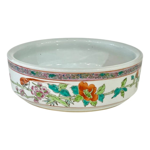 Vintage Chinese Famille Rose Water Lilly Bowl or Dish Planter For Sale