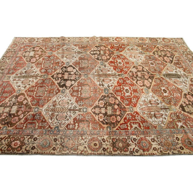 Persian Bakhtiari Rust Wool Rug With Allover Floral Pattern From the 1910s For Sale - Image 4 of 8