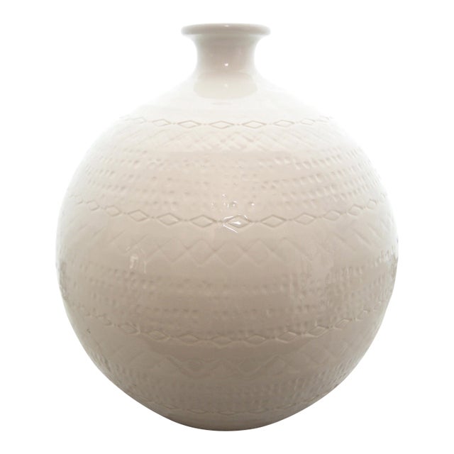 Fine Italian Ceramiche Tadinate Cream Sgraffito Mid-Century Ball Vase For Sale