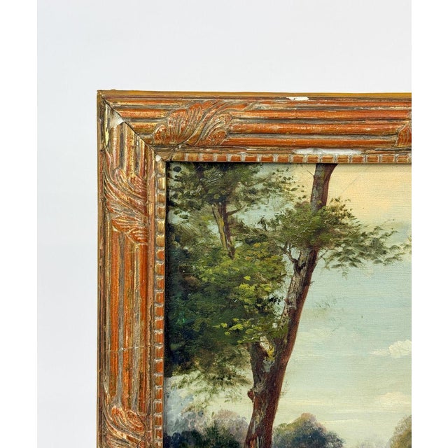 French Antique French Chateau Landscape Oil Painting in Gilt Frame, Late 19th Century For Sale - Image 3 of 5