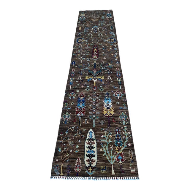 Bakhtiari Cypress Tree of Life Runner, Brown Ground, 2'9" X 11'9" For Sale