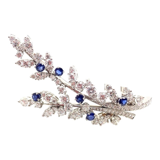 Vintage Tiffany & Co. Platinum Diamond Sapphire Flower Pin Brooch For Sale