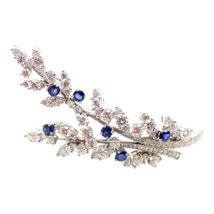Vintage Tiffany & Co. Platinum Diamond Sapphire Flower Pin Brooch