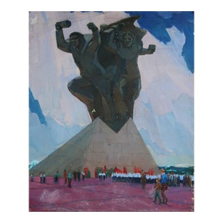 Original Socialist Realism Oil Painting: Ukrainian Artist, Monumental Architecture 120-100 For Sale