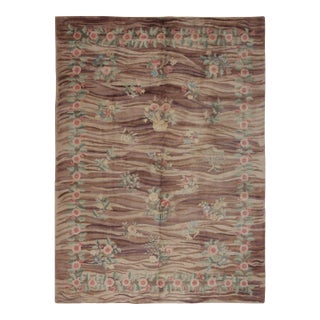 Rug & Kilim’s Modern Spanish European Rug in Brown With Floral Patterns “Bilbao” For Sale