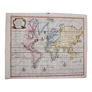 Map of the World: An Original 18th Century Hand-Colored Map by E. Bowen, 1744