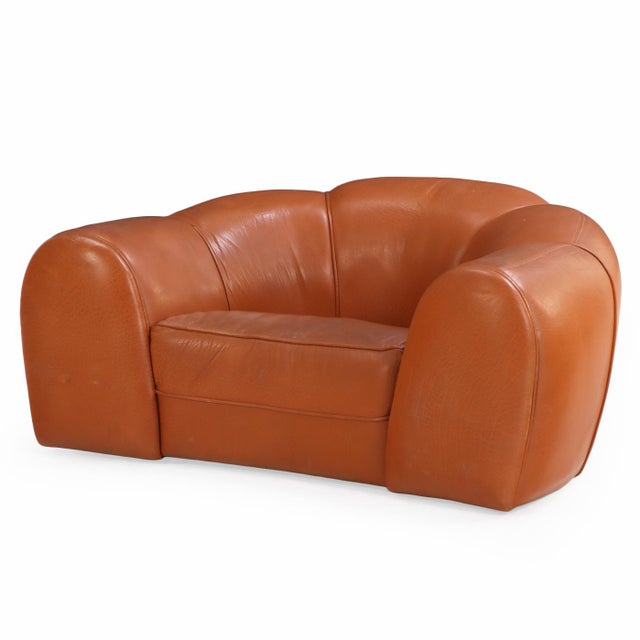 A French Bulbous Croissant-Shaped Leather Chair, C. 1985. For Sale In Philadelphia - Image 6 of 8