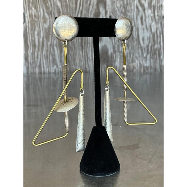 Vintage Abstract Mixed Metal Dangle Earrings For Sale - Image 11 of 12