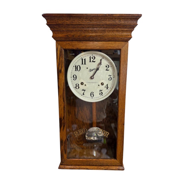 Rare Antique Simplex Time Recorder Co Oak Case Clock 31" Fully Restored 30day For Sale - Image 11 of 12