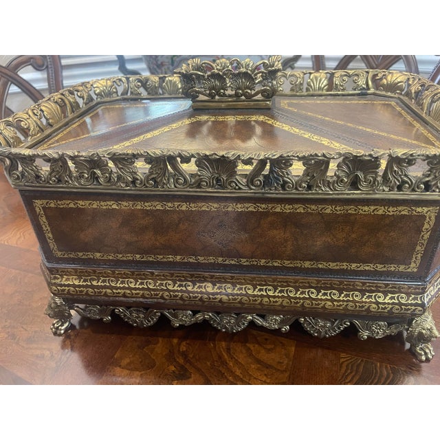 Copper Mid 20th Century Maitland-Smith Leather Rectangle Box Sherwood Brass Mounts For Sale - Image 8 of 12