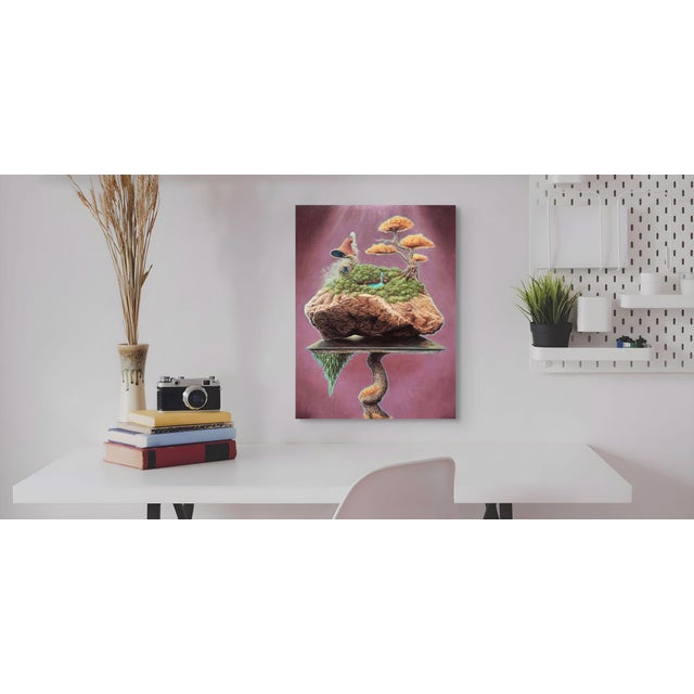 Early 21st Century Version 3 by 3rd Version (Ben Patterson) | Oil on Cradled Wood Panel Surreal landscape with a creature and mushroom. For Sale - Image 5 of 10