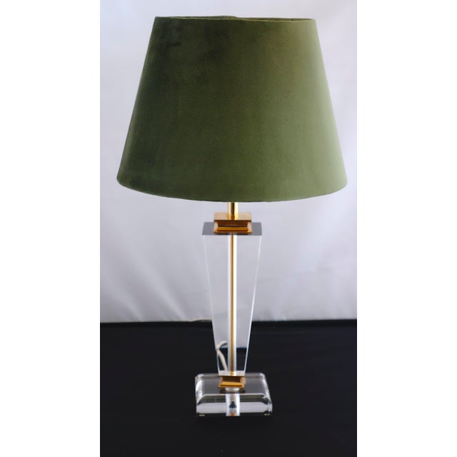 Vintage Acrylic Glass Fabric Shade Table Lamp, 1980s For Sale - Image 10 of 16