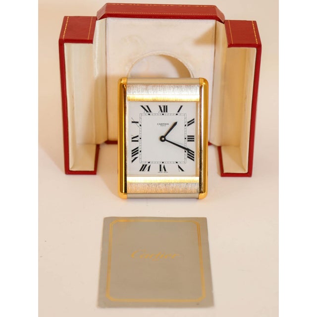 Cartier Tank Desk Clock Two-Tone Gold and Steel For Sale - Image 9 of 14
