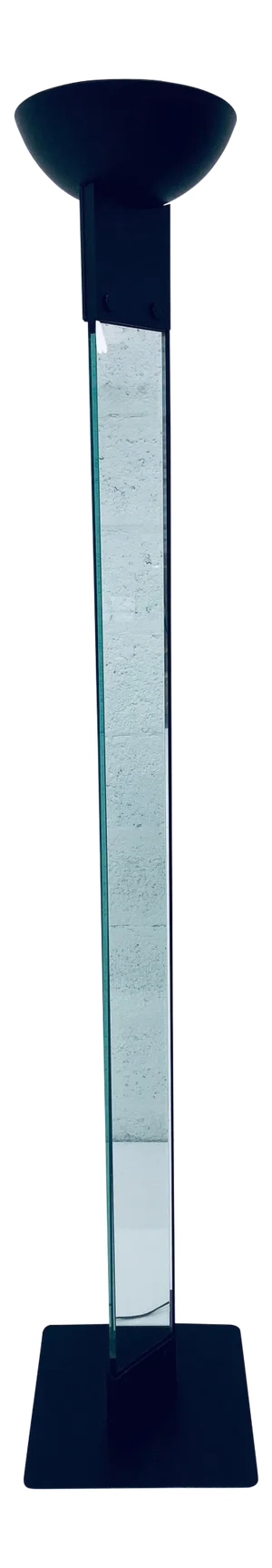 Vintage Black Steel and Glass Torchiere Floor Lamp