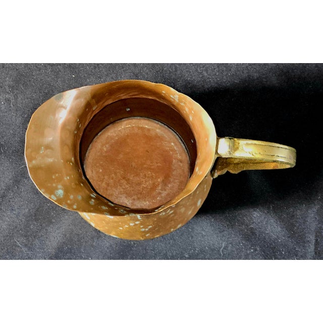 Copper Vintage French Hammered Copper Pitcher W/ Brass Handle – Rustic Farmhouse Vase 8” For Sale - Image 8 of 9
