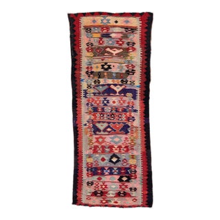 1960s Vintage Turkish Kilim Multicolor Handmade Tribal Wool Rug For Sale