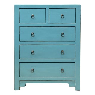 Turquoise Blue 5 Drawers Narrow Credenza Sideboard Cabinet For Sale