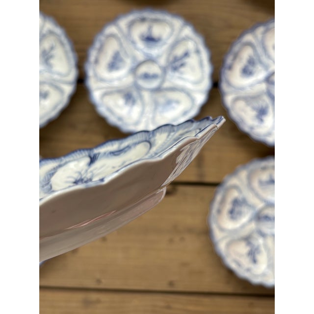 1950s Hand-Painted Weimar Germany Blue & White Oyster Plates | Complete Matched Grandmillenial Collection - Set of 12 For Sale In Louisville - Image 6 of 12