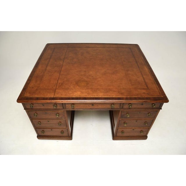 Wood Antique Victorian Leather Top Partners Desk, 1840s For Sale - Image 7 of 11