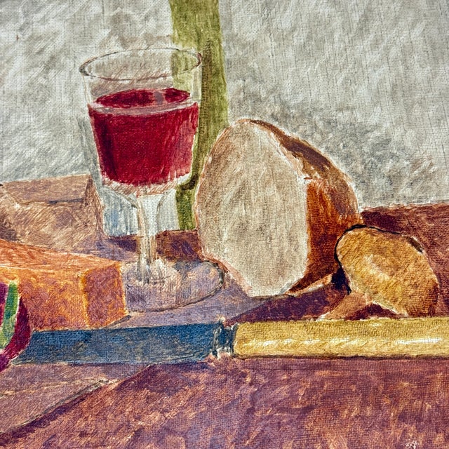 Early 20th Century Stupendous Set of 2 Vintage Unstretched Oil/Canvas Still Life's of Fruit Bread & Wine For Sale - Image 9 of 9