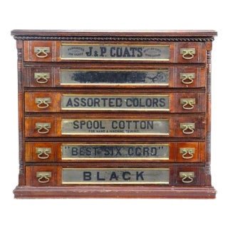 Antique J & P Coats Walnut 6-Drawer Spool Cabinet C1890 For Sale