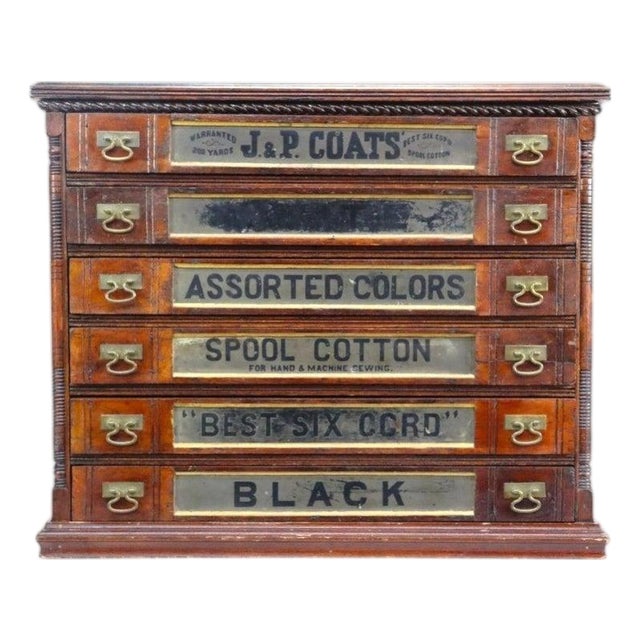 Antique J & P Coats Walnut 6-Drawer Spool Cabinet C1890 For Sale