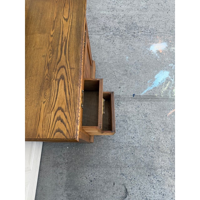 Antique Oak Washstand With Carved Backsplash, Cabinet and Brass Hardware For Sale - Image 11 of 12
