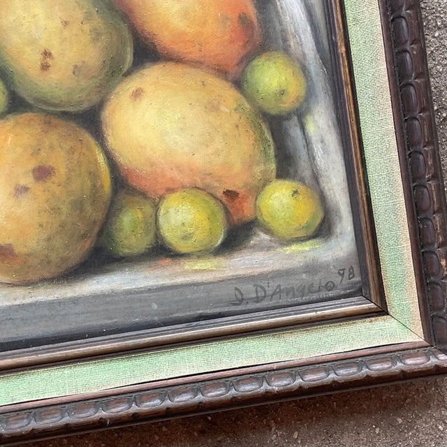 Embrace the tranquility of coastal living with our Vintage Coastal Mango Still Life Oil on Canvas. This American-crafted...