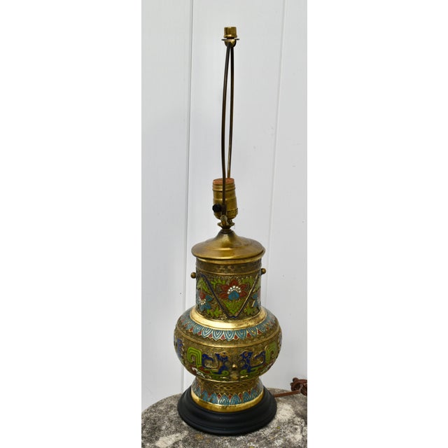 1920s Antique Brass & Chemplave Japanese Table Lamp For Sale - Image 5 of 10