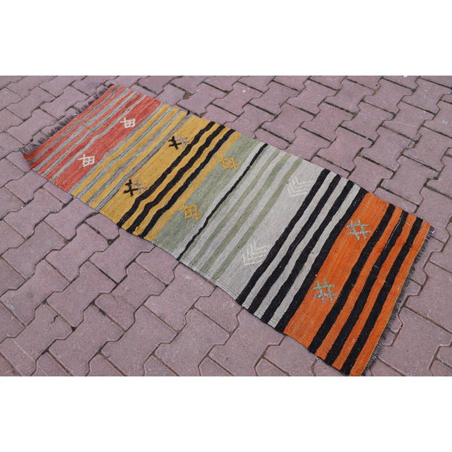 1960s Rustic Style Handmade Stripe Design Oushak Kilim Rug For Sale - Image 10 of 11