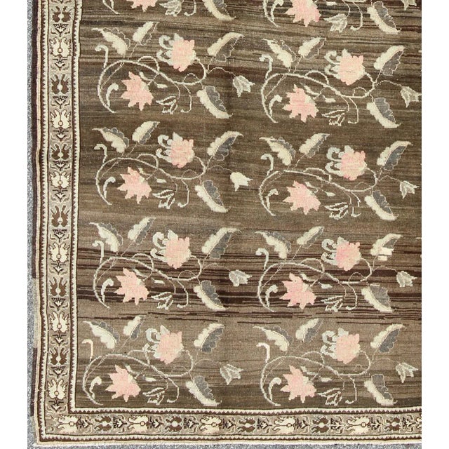 Turkish Vintage Kars Rug From Eastern Turkey With Rose Flower Design Brown, Green, Pink For Sale - Image 3 of 10
