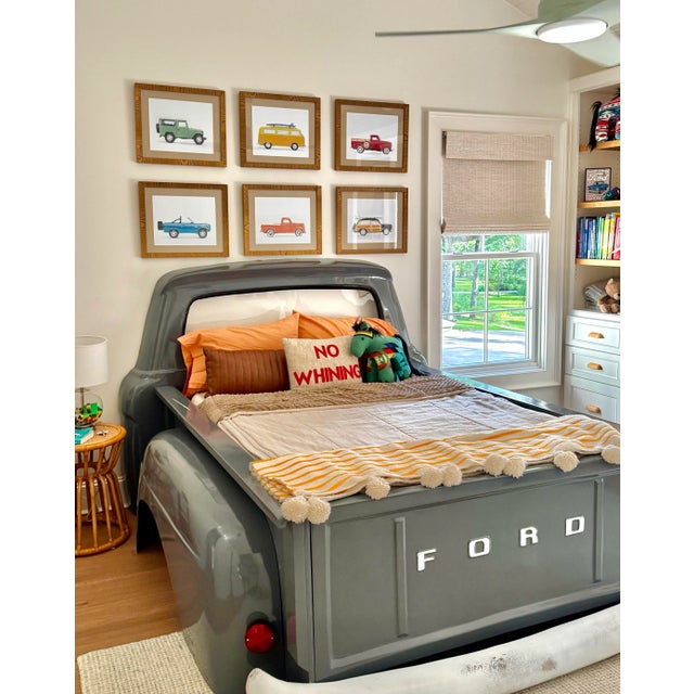 A set of six 11” x 14” Leslee Mitchell matchbox car series prints custom framed with a natural linen mat and Solid Wood...