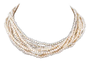 14k Emerald Diamond Multi-Strand Pearl Necklace