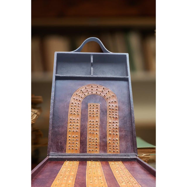 Vintage Pottery Barn Leather Cribbage Board | 1980s Chocolate Travel Game Case For Sale - Image 4 of 7