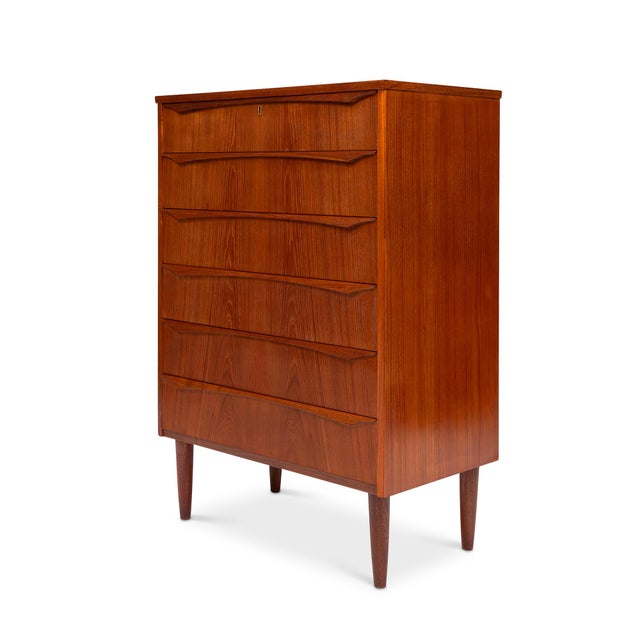 Mid-Century Modern Vintage Danish Mid-Century Teak Six Drawer Tallboy Dresser 1960s For Sale - Image 3 of 8