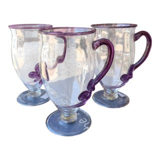 Carder Steuben Glass Mat-Su-No-Ke Crystal Amethyst Handled Tumbler For Sale