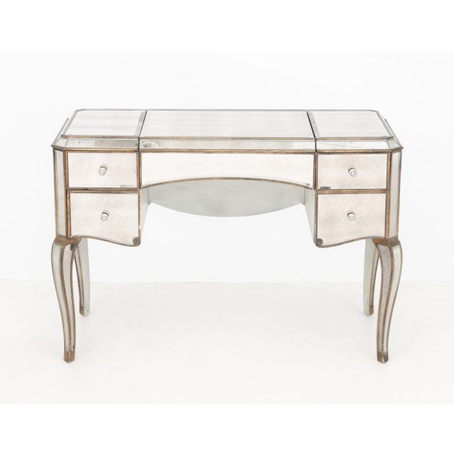 Horchow "Claudia" Mirrored Vanity Table, the central top panel lifting to mirrored and ebonized divided compartments...
