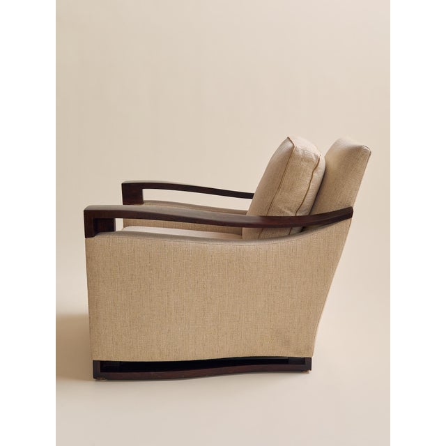 Art Deco 1990s Attributed Donghia Beige Armchair With Walnut Frame For Sale - Image 3 of 7